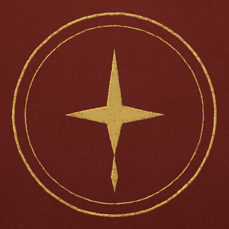Macro detail: the gold star seal of the cover